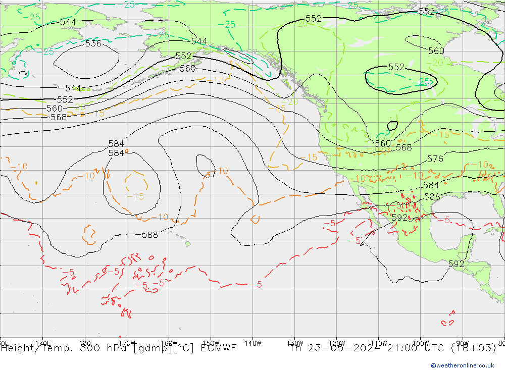 Height/Temp. 500 hPa ECMWF Čt 23.05.2024 21 UTC