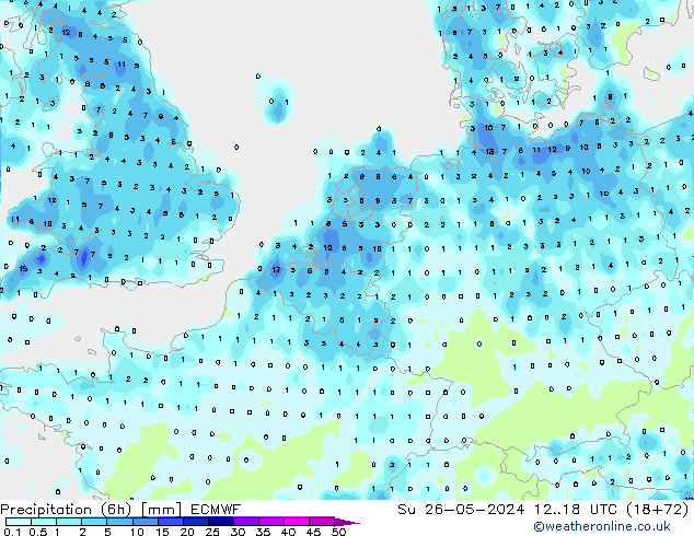 Z500/Yağmur (+YB)/Z850 ECMWF Paz 26.05.2024 18 UTC