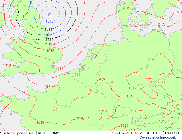 Bodendruck ECMWF Do 23.05.2024 21 UTC