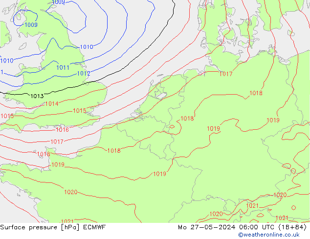 Atmosférický tlak ECMWF Po 27.05.2024 06 UTC