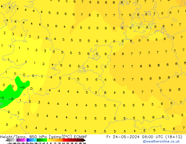 Height/Temp. 850 hPa ECMWF Fr 24.05.2024 06 UTC