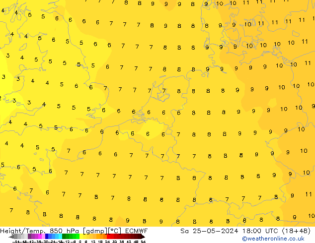 Z500/Rain (+SLP)/Z850 ECMWF sab 25.05.2024 18 UTC