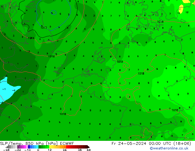 SLP/Temp. 850 hPa ECMWF Fr 24.05.2024 00 UTC