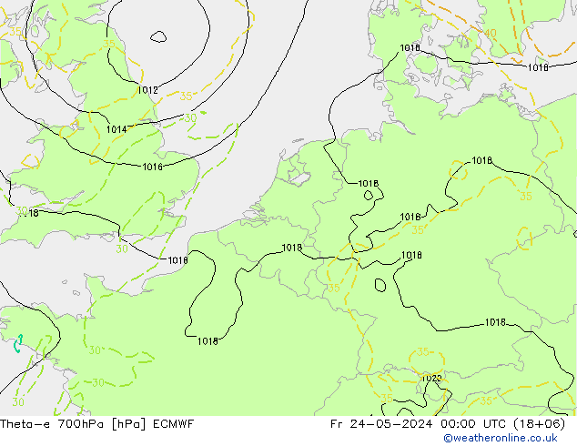 Theta-e 700hPa ECMWF Pá 24.05.2024 00 UTC