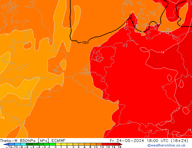 Theta-W 850hPa ECMWF Fr 24.05.2024 18 UTC