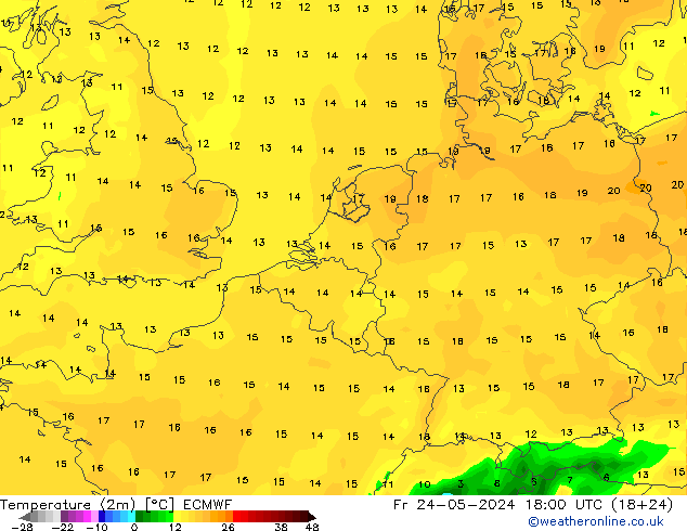 Temperaturkarte (2m) ECMWF Fr 24.05.2024 18 UTC