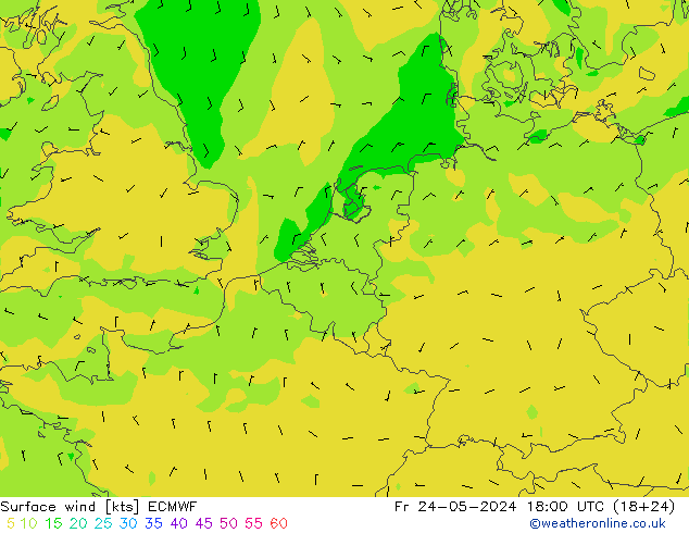 Surface wind ECMWF Fr 24.05.2024 18 UTC