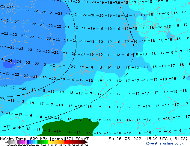 Z500/Yağmur (+YB)/Z850 ECMWF Paz 26.05.2024 18 UTC