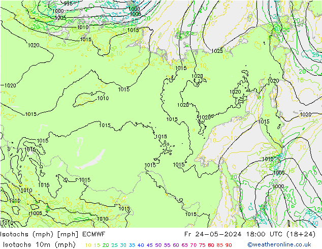 Isotachs (mph) ECMWF Fr 24.05.2024 18 UTC