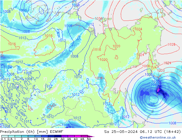 Z500/Rain (+SLP)/Z850 ECMWF so. 25.05.2024 12 UTC