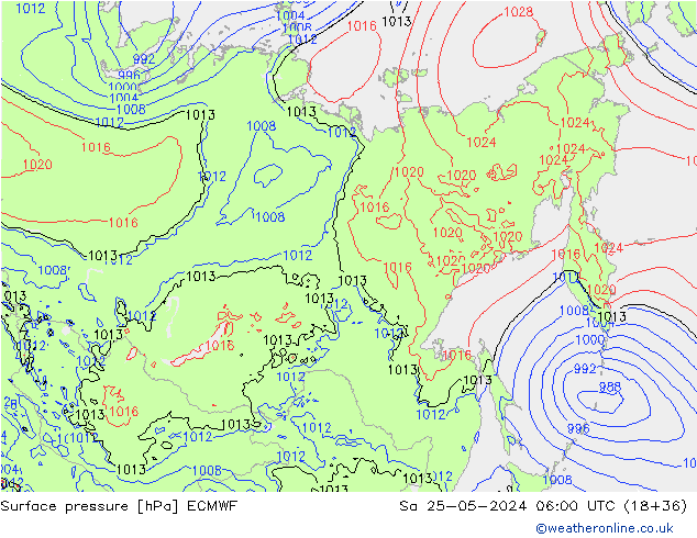 Surface pressure ECMWF Sa 25.05.2024 06 UTC