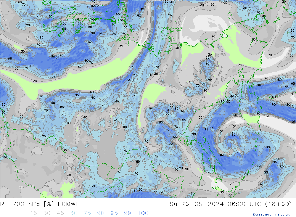 RH 700 hPa ECMWF Su 26.05.2024 06 UTC