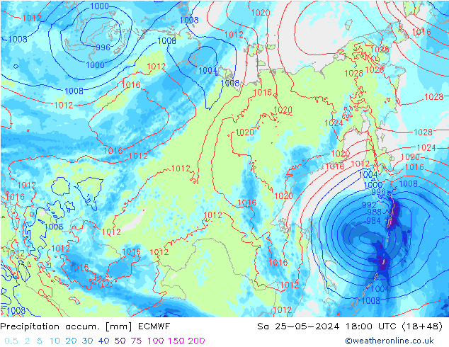 Precipitation accum. ECMWF Sa 25.05.2024 18 UTC