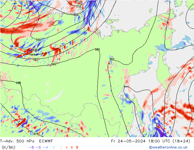 T-Adv. 500 hPa ECMWF Fr 24.05.2024 18 UTC