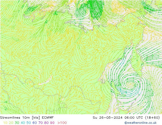 Stroomlijn 10m ECMWF zo 26.05.2024 06 UTC