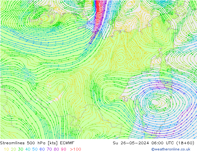 Rüzgar 500 hPa ECMWF Paz 26.05.2024 06 UTC