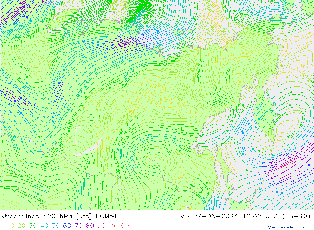 Stroomlijn 500 hPa ECMWF ma 27.05.2024 12 UTC