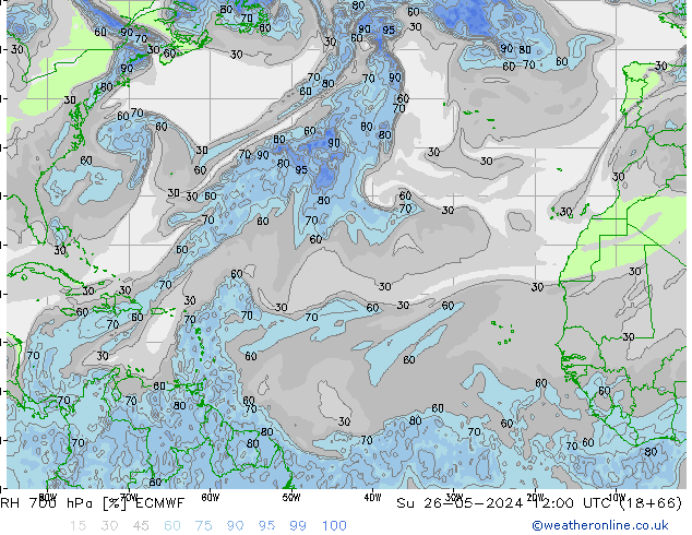 RH 700 hPa ECMWF dom 26.05.2024 12 UTC