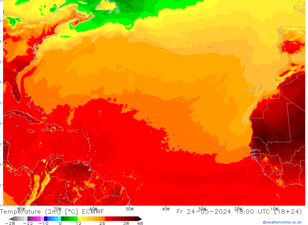 mapa temperatury (2m) ECMWF pt. 24.05.2024 18 UTC