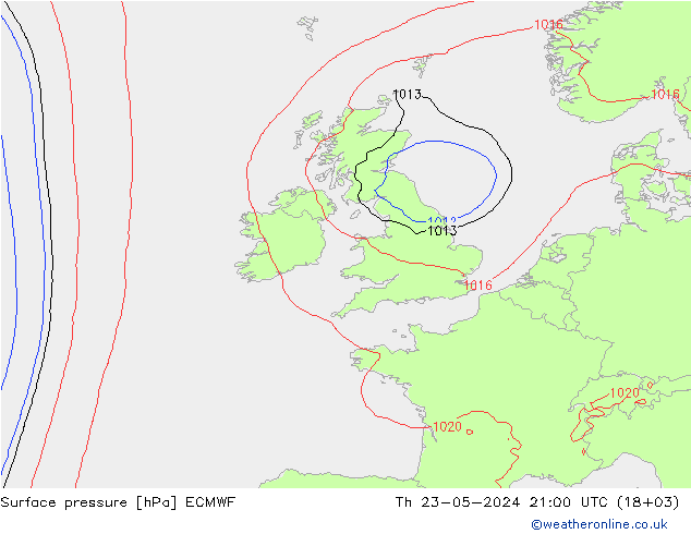 Luchtdruk (Grond) ECMWF do 23.05.2024 21 UTC