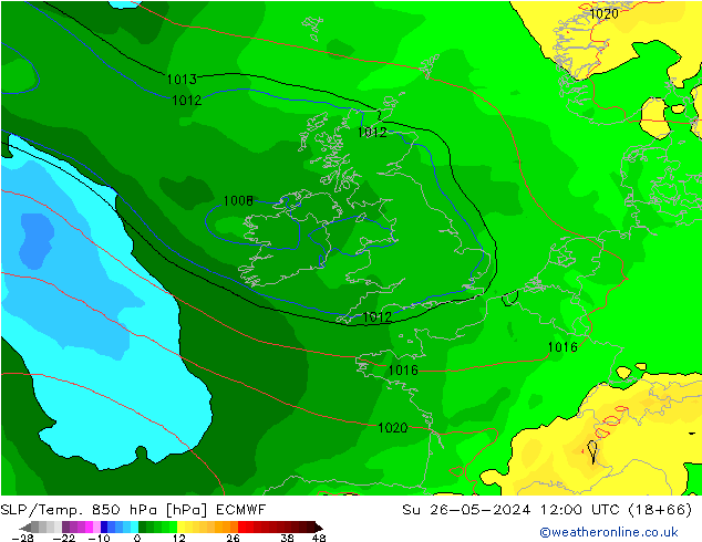 SLP/Temp. 850 hPa ECMWF zo 26.05.2024 12 UTC