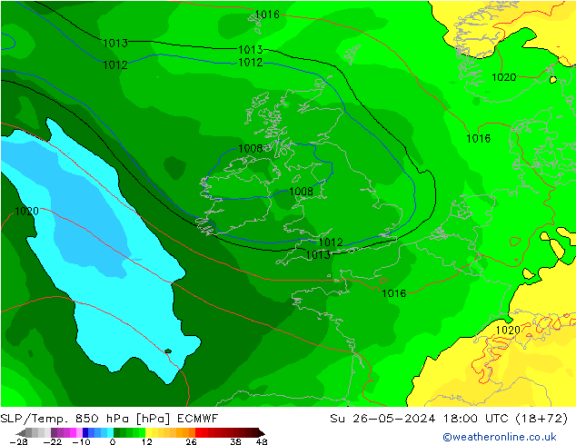 SLP/Temp. 850 hPa ECMWF zo 26.05.2024 18 UTC