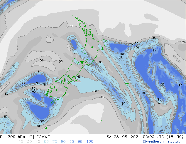 RH 300 гПа ECMWF сб 25.05.2024 00 UTC