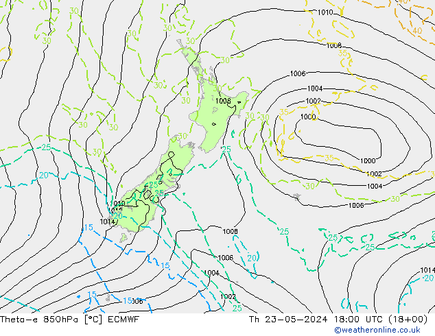 Theta-e 850hPa ECMWF Th 23.05.2024 18 UTC