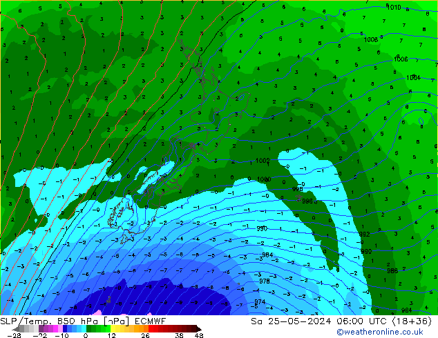 850 hPa Yer Bas./Sıc ECMWF Cts 25.05.2024 06 UTC