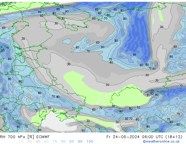 RH 700 hPa ECMWF Sex 24.05.2024 06 UTC