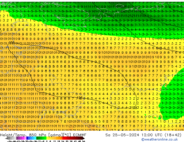 Z500/Rain (+SLP)/Z850 ECMWF Sa 25.05.2024 12 UTC