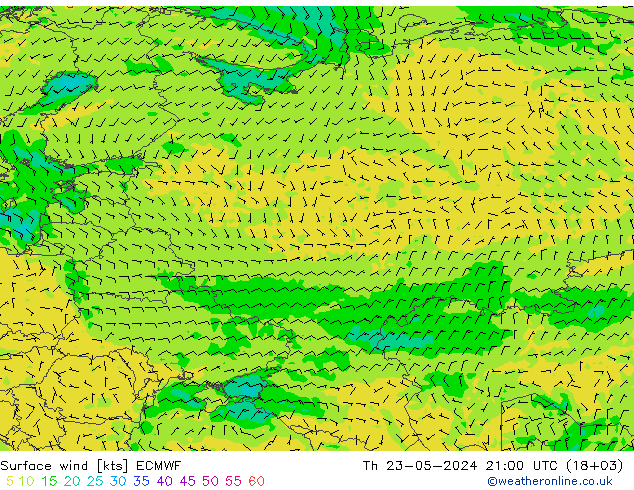 ветер 10 m ECMWF чт 23.05.2024 21 UTC