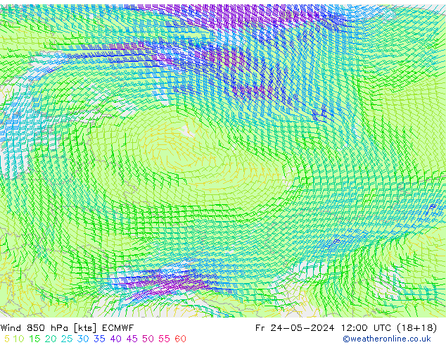 Viento 850 hPa ECMWF vie 24.05.2024 12 UTC