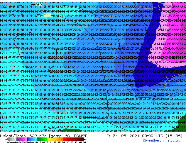 Z500/Rain (+SLP)/Z850 ECMWF Pá 24.05.2024 00 UTC