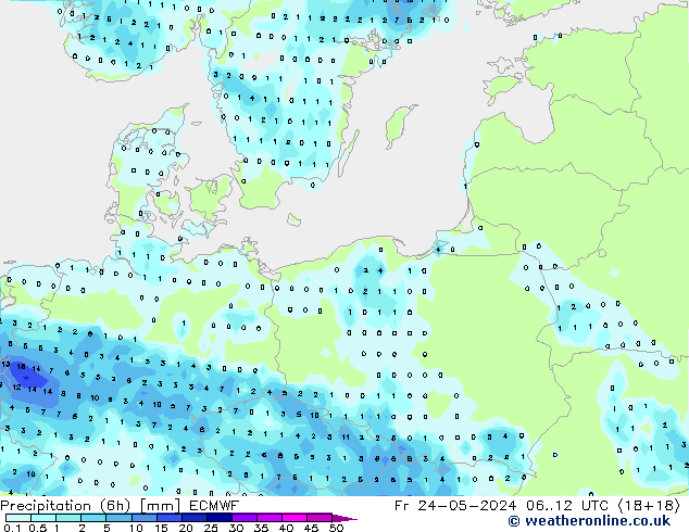 Precipitation (6h) ECMWF Fr 24.05.2024 12 UTC