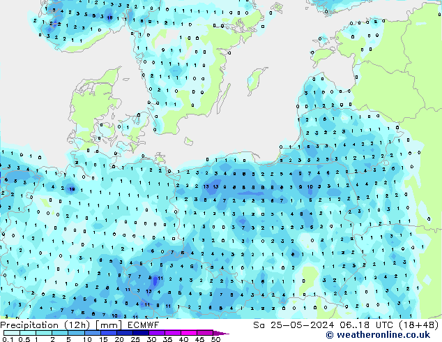 Precipitation (12h) ECMWF Sa 25.05.2024 18 UTC