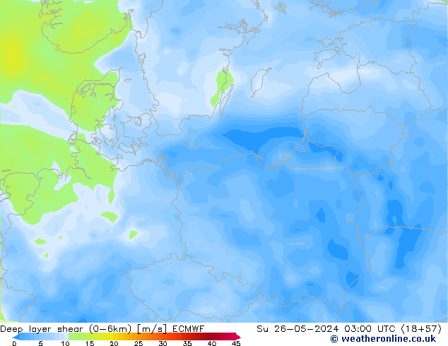 Deep layer shear (0-6km) ECMWF Вс 26.05.2024 03 UTC