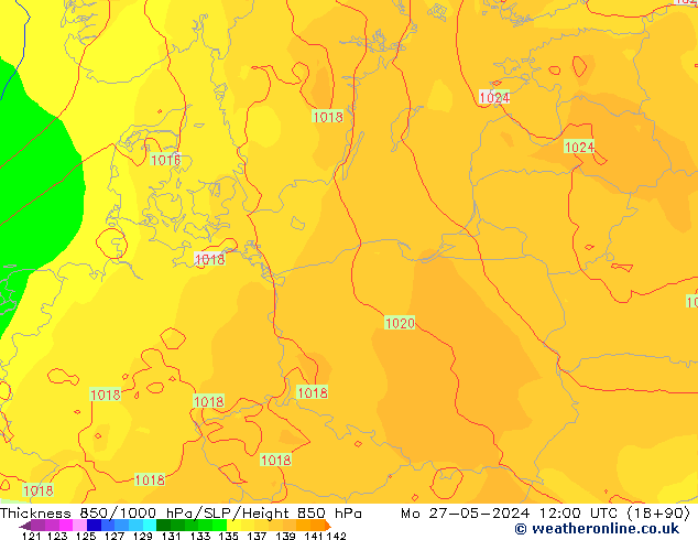 Thck 850-1000 hPa ECMWF Seg 27.05.2024 12 UTC