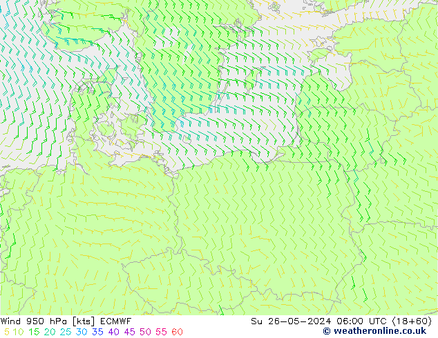 Prec 6h/Wind 10m/950 ECMWF Su 26.05.2024 06 UTC