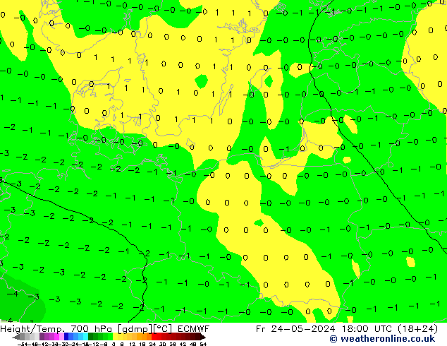 Height/Temp. 700 hPa ECMWF Fr 24.05.2024 18 UTC