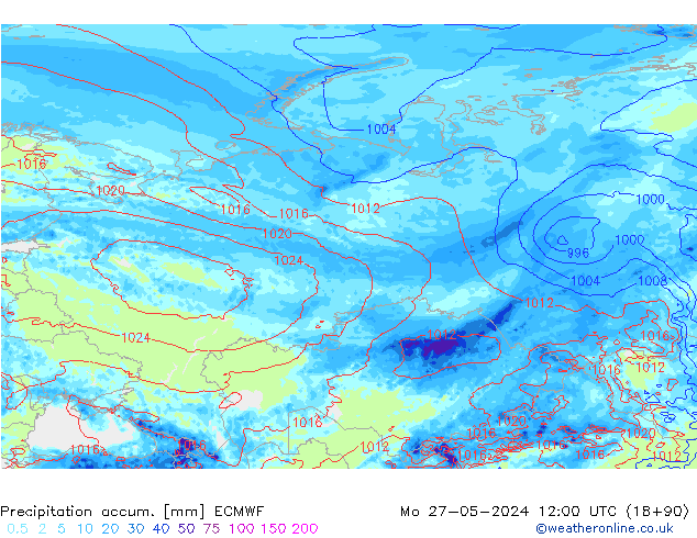 Precipitation accum. ECMWF Mo 27.05.2024 12 UTC