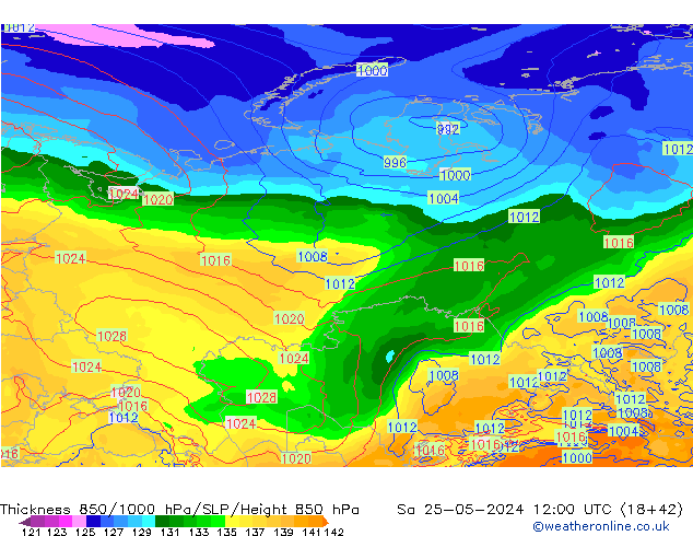 Thck 850-1000 hPa ECMWF So 25.05.2024 12 UTC