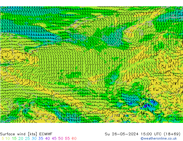 Viento 10 m ECMWF dom 26.05.2024 15 UTC