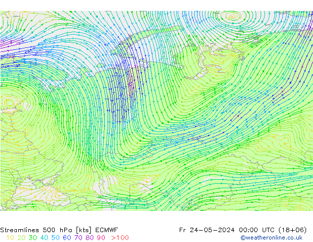 Streamlines 500 hPa ECMWF Fr 24.05.2024 00 UTC