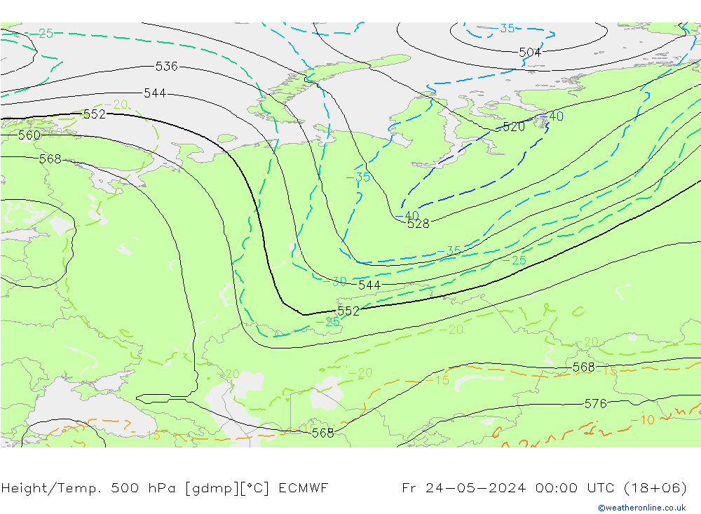 Z500/Rain (+SLP)/Z850 ECMWF Pá 24.05.2024 00 UTC