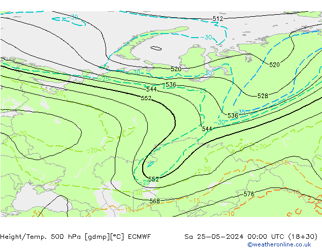 Z500/Rain (+SLP)/Z850 ECMWF Sa 25.05.2024 00 UTC