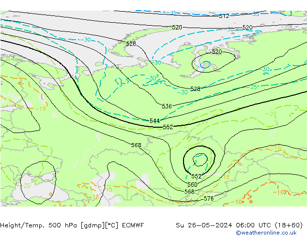 Z500/Regen(+SLP)/Z850 ECMWF zo 26.05.2024 06 UTC