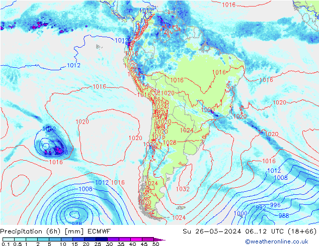 Z500/Rain (+SLP)/Z850 ECMWF dom 26.05.2024 12 UTC