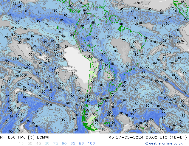 RH 850 hPa ECMWF lun 27.05.2024 06 UTC