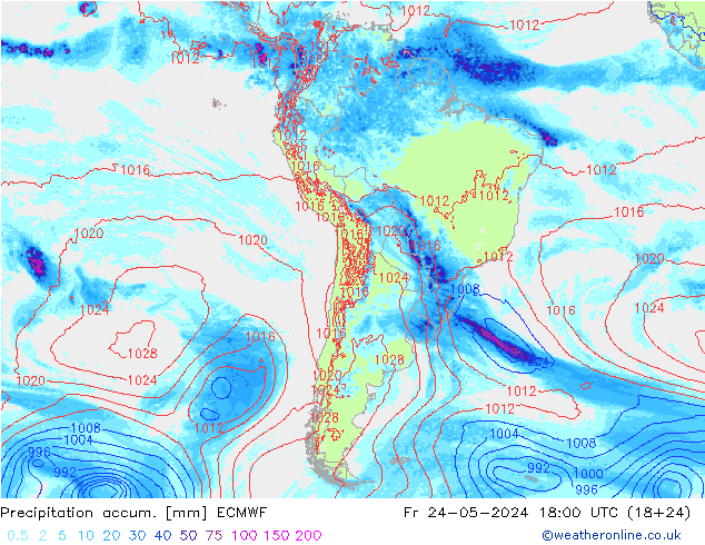 Précipitation accum. ECMWF ven 24.05.2024 18 UTC